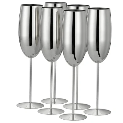 Image of Oak &amp; Steel 6 Silver Stainless Champagne Glasses, 280 ml Shatterproof Glasses/Prosecco Glasses with Gift Box