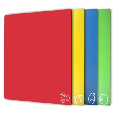 Image of Fotouzy Plastic Cutting Board Flexible Mats with Food Icons, Set of 4, Upgrade 100% Anti skid Back, BPA Free, Non Porous, Dishwasher Safe, Rainbow Colors
