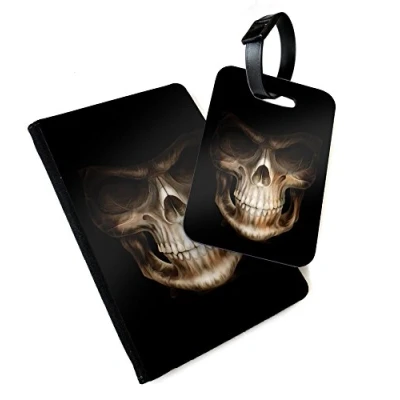 Image of WTF Grinning Reaper Skull Printed Art Faux Leather Passport Cover/Luggage Tag (Holder/Luggage Combo)