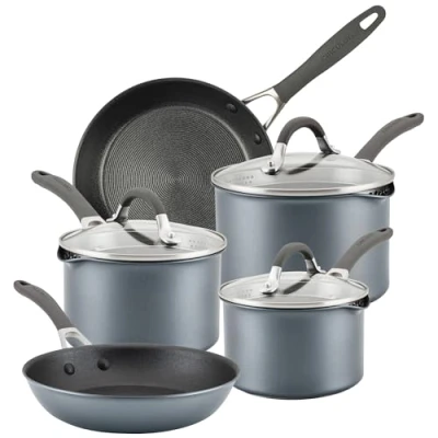 Image of Circulon Scratch Defense Induction Hob Pan Set of 5 Pots and Pans Sets Non Stick with Extreme Stick, Dishwasher &amp; Oven Safe Saucepans Frying Pans, Grey