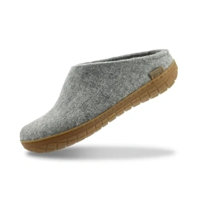 Image of GLERUPS Slip on Slippers Women and Men with Rubber Sole (Grey) Unisex Wool Slipper Shoes Comfy Outdoor Indoor Cosy Gents Ladies