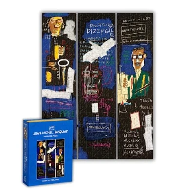 Image of Galison 9780735379268 Basquiat 500 Piece Puzzle with Iconic Horn Players Charlie Parker and Dizzy Gillespie Tribute Artwork Packaged in Magnetic Keepsake Book Sized Box, Multicoloured