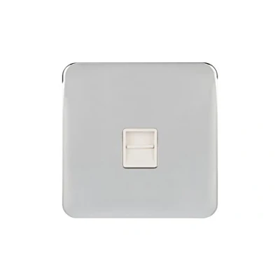 Image of Schneider Electric Lisse Screwless Deco Single Telephone Socket, Secondary, GGBL7062WPC, Polished Chrome with White Insert