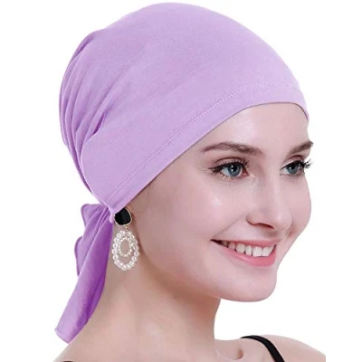 Image of osvyo Bamboo Chemo Headscarf for Women Hair Loss Cancer Slip On Headwear Turbans Hats caps Sealed Packaging Light Purple