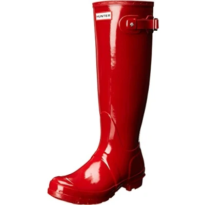 Image of Hunter Women&#039;s Original Tall Gloss Ankle Boots, Red (Military Mlr), 7 UK