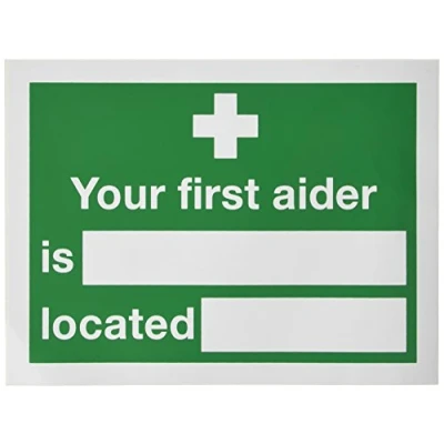 Image of SIGNS &amp; LABELS E42A/S Safety Sign, First Aider, Self Adhesive, 150 mm x 200