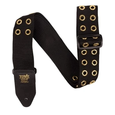 Image of Premium Guitar Strap/Bass Strap Hole Lotta Metal Gold