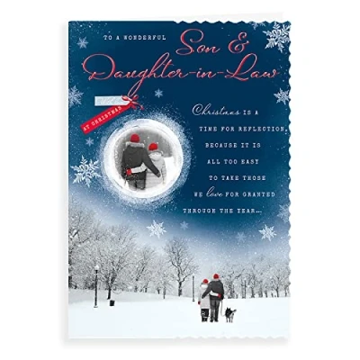 Image of Piccadilly Greetings Avant Garde Studios Photo Christmas Card Son &amp; Daughter in Law 10 x 7 inches, H95031
