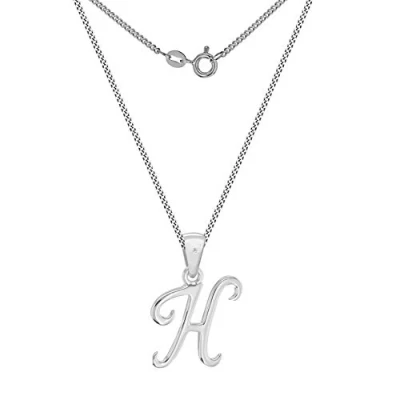 Image of Tuscany Silver Women&#039;s Sterling Rhodium Plated Diamond Initial &#039;H&#039; Pendant on Curb Chain of 46cm/18&quot;