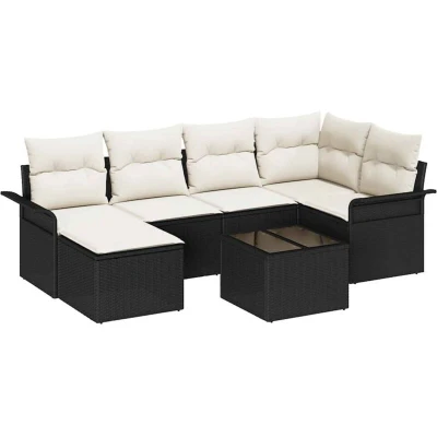 Image of vidaXL 6 Piece Garden Sofa Set with Cushions Brown Poly Rattan