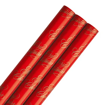 Image of Hallmark Multi Roll Christmas 9M Wrapping Paper Pack from 3 Rolls in Bright Red