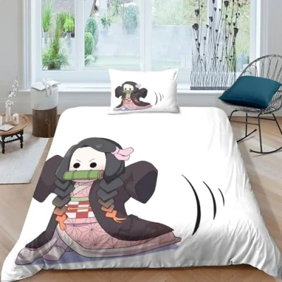 Image of ITOMEN Nezuko 3D Print Anime Quilt Cover for Boys Girls Duvet Comforter Covers Bedding Set Soft Microfiber with Pillow Cases Zipper Closure 2 Pieces Single（135x200cm）