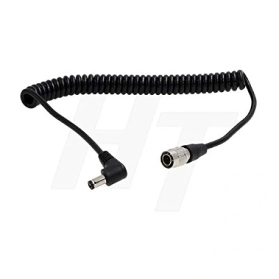 Image of Zaxcom ZOOM F4 F8 Recorder Coiled Power Cable Right Angle DC Barrel Hirose 4 Pin for Sound Devices 664
