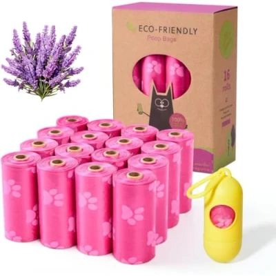 Image of Ninsetinsoe poo bags dogs pink 240 Leak Proof and Extra Thick dog poop rolls Lavender Scented Biodegradable
