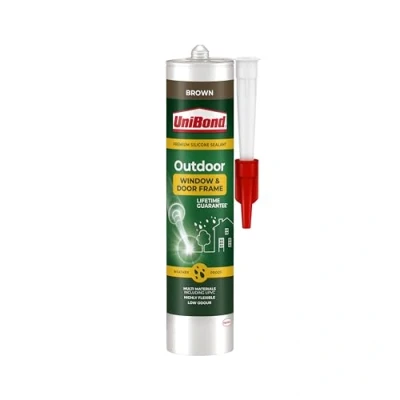Image of UniBond Outdoor Extreme Repair Sealant, Polymer Based Sealant Ideal for Window and Door Frames, Weather Resistant Waterproof Brown, 1 x 389g Cartridge