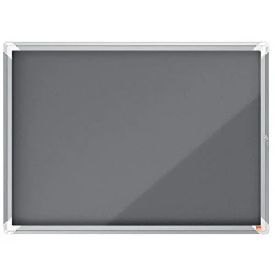 Image of Nobo Felt Lockable Notice Board 8 x A4, Premium Plus, Grey, 1915329