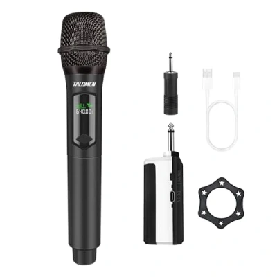Image of talomen 2.4GHz Professional Wireless Microphone,Cordless Handheld Dynamic Microphones,Mic System for Singing with Rechargeable Receiver,160ft,for Karaoke,wedding,DJ,party,speech,K60 1 black