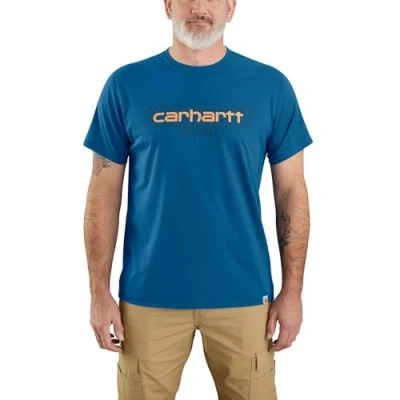 Image of Carhartt Men&#039;s Force Relaxed Fit Midweight Short Sleeve Logo Graphic T Shirt, Light Huron Heather, XXL