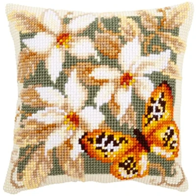 Image of Vervaco Orange Butterfly Cross Stitch Cushion, Multi Colour
