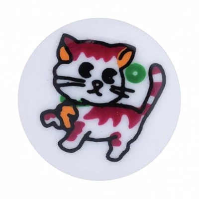 Image of Hemline Round White Buttons with Cartoon Cat Image White/Multicoloured per Pack of 5