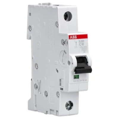 Image of ABB S201 C10 Miniature Circuit Breaker, 1 Pole, Type C, 6/10kA Breaking Capacity, 10 Amp Current (2CDS251001R0104)