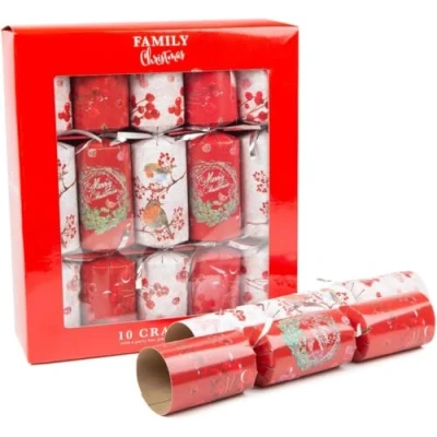 Image of shopior Family Christmas Party Crackers for Loved Ones with Novelty Gifts Pack of 10 Luxury Festive Xmas Gift (Family Cracker Robin &amp; Wreath)