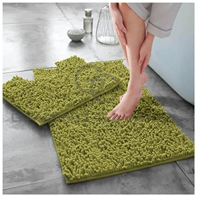 Image of GC GAVENO CAVAILIA Super Absorbent Loop Bath Mat Non Slip, Pedestal For Toilet, Mats Bathroom, Green, Regular