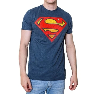 Image of Superman Logo Symbol Justice League DC Costume Adult T Shirt, Indigo Black Heather, S