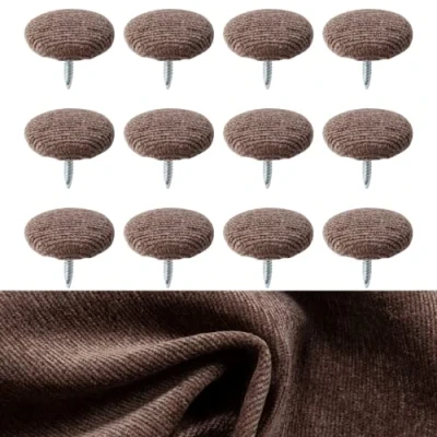 Image of Velvet Covered Hoop Back Buttons Upholstery Fabric for Headboards Sofas 18 mm (Mink, Nail Buttons)