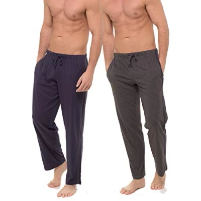 Image of INSIGNIA 2 Pack Mens Plain Pyjama Lounge Bottoms Pants (NAVY/GREY, Large)
