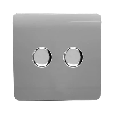 Image of Trendi Artistic Modern Glossy Tactile 2 Gang Way 120w LED Dimmer switch Light Grey