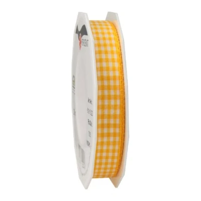 Image of C.E. Pattberg Präsent Vichy Wired Ribbon Yellow White 15 mm width, 20 m length