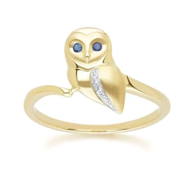 Image of Gardenia Sapphire and White Owl Ring in 9ct Yellow Gold Size: N