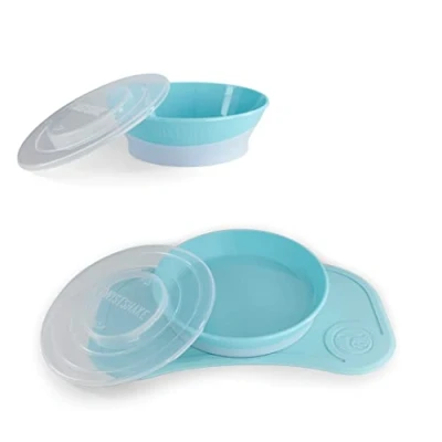 Image of Twistshake Baby Tableware Set Mini + Bowl Suction Plate Placemat (31x17cm) BPA Free Food Training Blue
