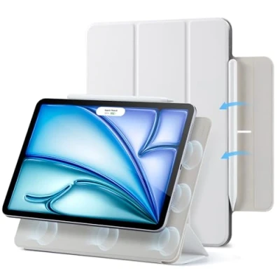 Image of ESR Magnetic iPad Case for Air 11 Inch (2024) M2, 6th Generation/Air 5th Generation 2022/Air 4th 2020, Slim Trifold Stand Case, Supports Pencil Pro/USB C, Auto Wake/Sleep, White