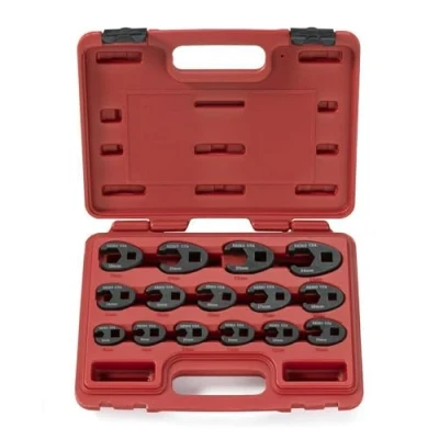 Image of NEIKO 03324A Crowfoot Wrench Set 1/2&quot; and 3/8 Drive, 15 Piece, Metric Crows Foot Sizes 8mm 24mm, Chrome Moly Flare Nut