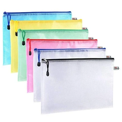 Image of BMC LONDON A4 Plastic Wallet Zip File Document Bags for Offices School Supplies 5 Colours (Pack of 12)