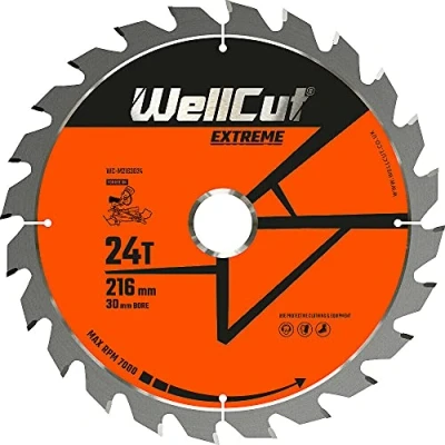 Image of WellCut TCT Extreme Wood Plunge Saw Blades 216mm 30mm Bore 24T, 48T, 60T (24 Teeth)