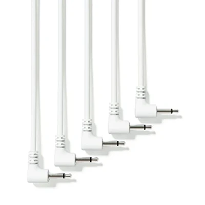 Image of ExcelValley 5 Pack Right Angle Mono Modular Patch Cables 3.5mm 1/8&quot; Eurorack Synthesizer [White 180 cm 71&quot;]