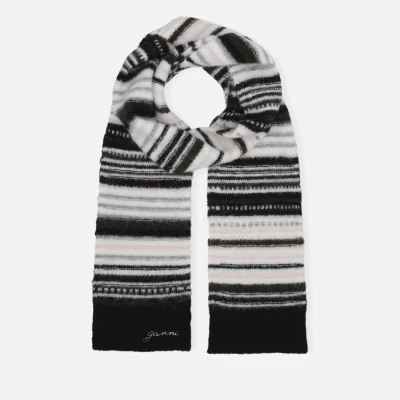 Image of Ganni Striped Soft Intarsia Knit Scarf