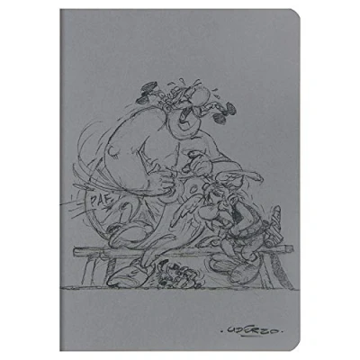 Image of Clairefontaine 812997C a Sewn Notebook visual &#039;&#039;Asterix Penciled&#039;&#039; on gray background A5 14.8 x 21 cm 64 Lined Pages 90g Ivory paper, 3 visuals, random delivery