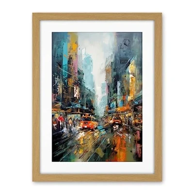 Image of Artery8 New York City Rainy Day Abstract Action Cityscape Artwork Framed Wall Art Print 18X24 Inch
