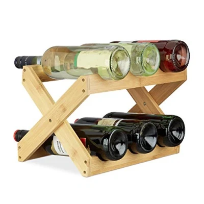 Image of Relaxdays Bamboo Wine Rack, x Shape, 6 Bottles,Country House Style, Small, Folding Bottle Holder, HWD 22 36 20 cm, Natural