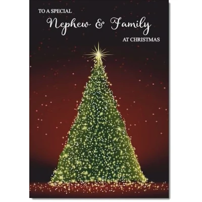 Image of doodlecards Nephew and Family Christmas Card Green Tree Medium Size for &amp; with Plain Envelope