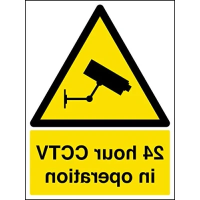Image of Vsafety 6E050AN W 24 Hour CCTV In Operation Warning Security Sign 150mm x 200mm Self Adhesive Window Sticker, Black/Yellow