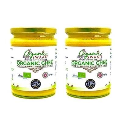 Image of 2 x 450g Great Taste 2020 Winner Organic Certified Grass Fed Cows English Ayurvedic Clarified Ghee by Swaad = 900g