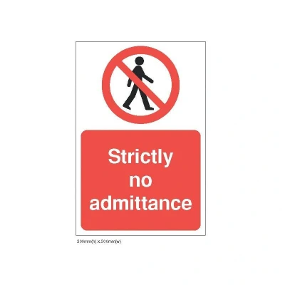 Image of Sitesafe Strictly No Admittance Rigid PVC Z barrier Sign 200 x 300mm