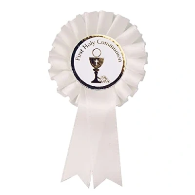 Image of Widdle Gifts Ltd White Rosette First Holy Communion Badge with Chalice Design C1905 0515