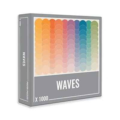 Image of Cloudberries Waves Puzzle, Easy Jigsaw Puzzles for Adults, 1000 Piece Colourful Gradient Rainbow Colour Spectrum Multicolour with Retro Wave Design, Adults