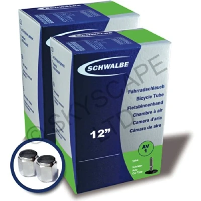 Image of Schwalbe 2 x Inner Tubes 12&quot; / 12 1/2&quot; 1.75 to 1/4&quot; (2.25&quot;) Schrader/Car VALVE PAIR CAP UPGRADE WORTH £3.99! [No. AV1]